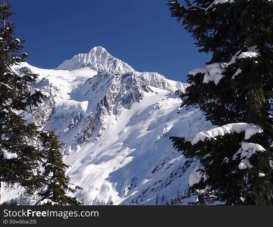 Mt Shuksan in the winter from the Mt Baker Ski Area. Mt Shuksan in the winter from the Mt Baker Ski Area.