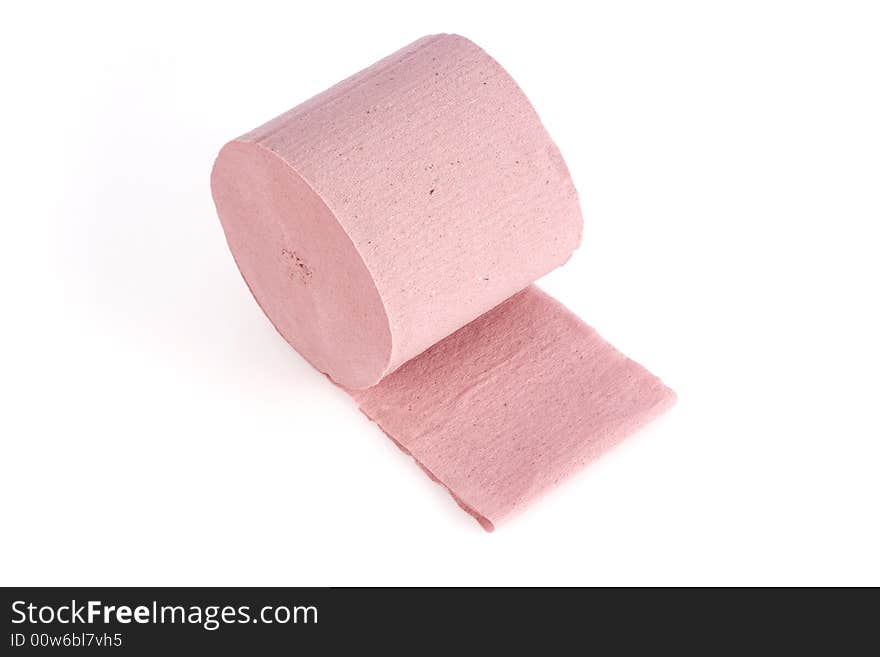 Pink toilet paper, isolated on white background