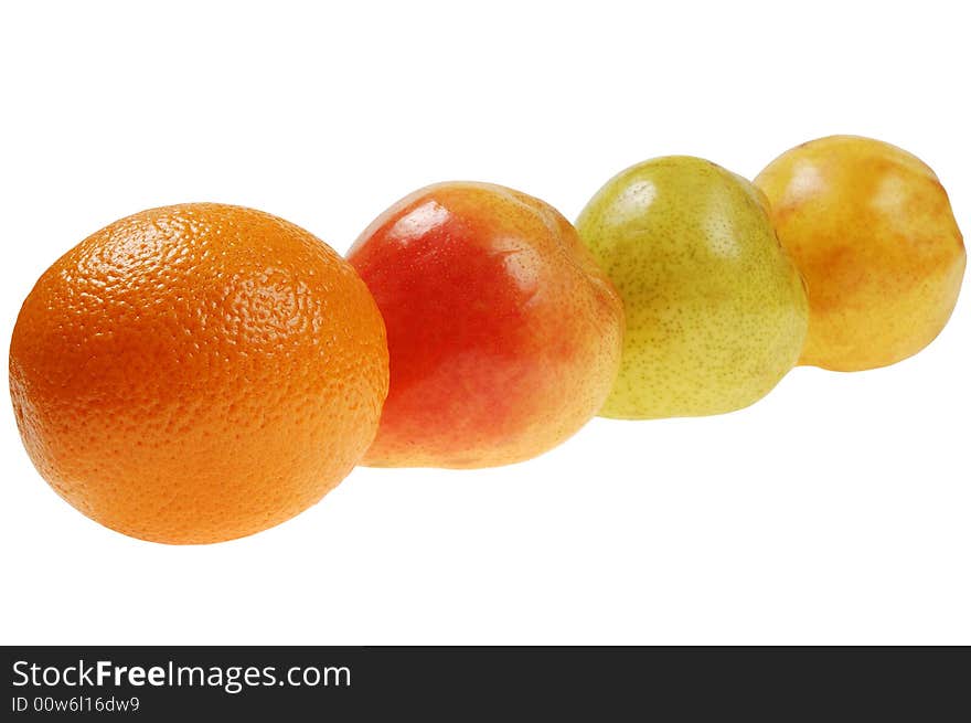 Colorful pears and  orange