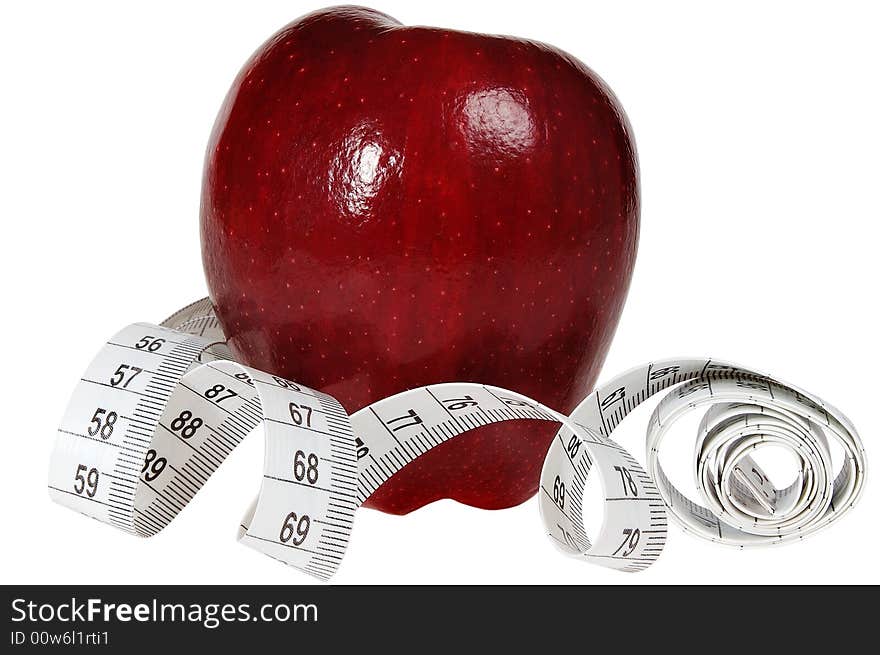 Red apple with tape-line. isolated on white