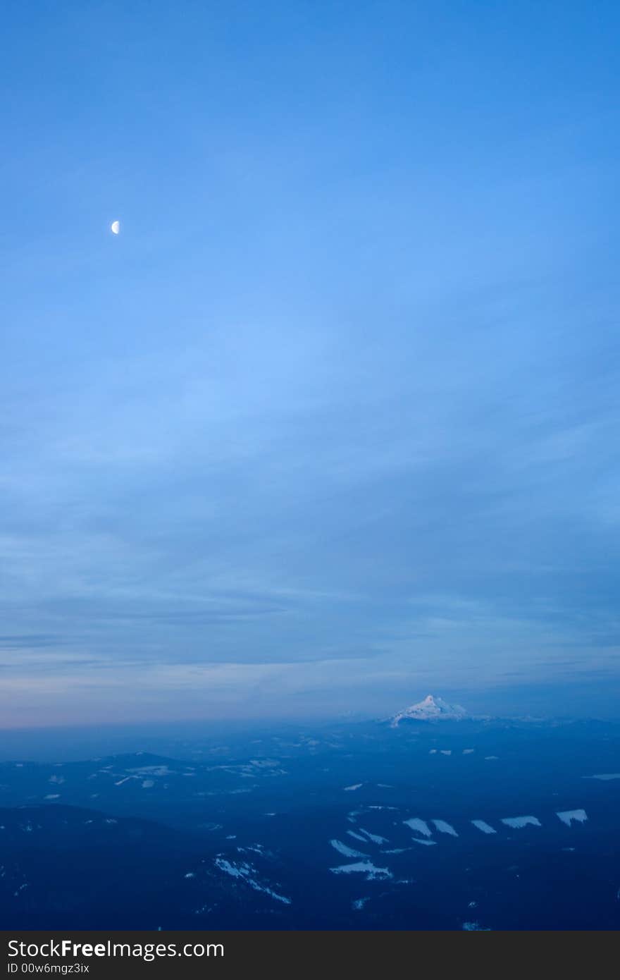 Mount Jefferson in the distance under the moon