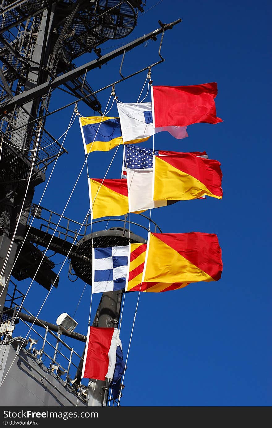 Signal flags on the USS Midway.