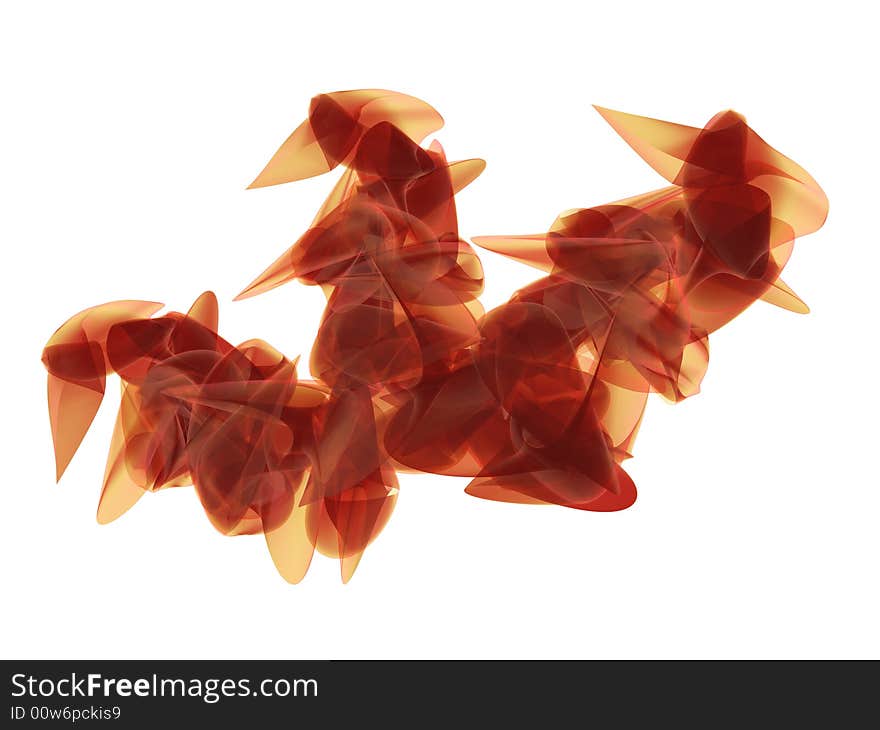 An abstract 3D rendering of an orange glass object. An abstract 3D rendering of an orange glass object.