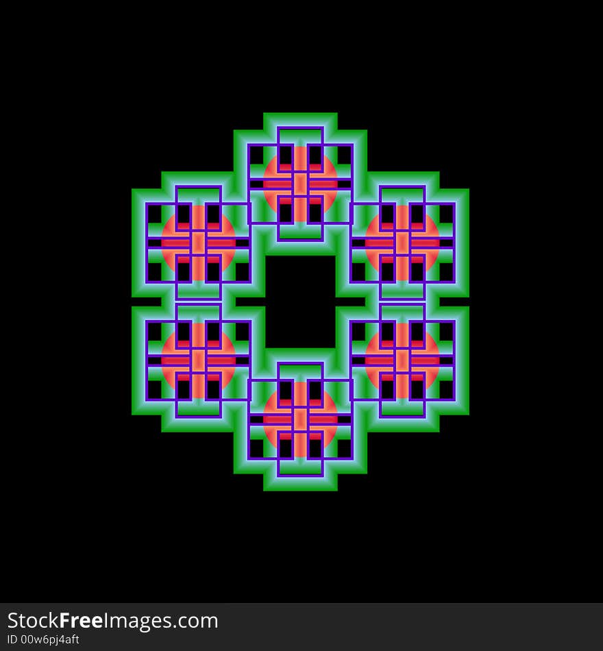 An abstract illustration of green overlapping rectangles with orange center circles. An abstract illustration of green overlapping rectangles with orange center circles.