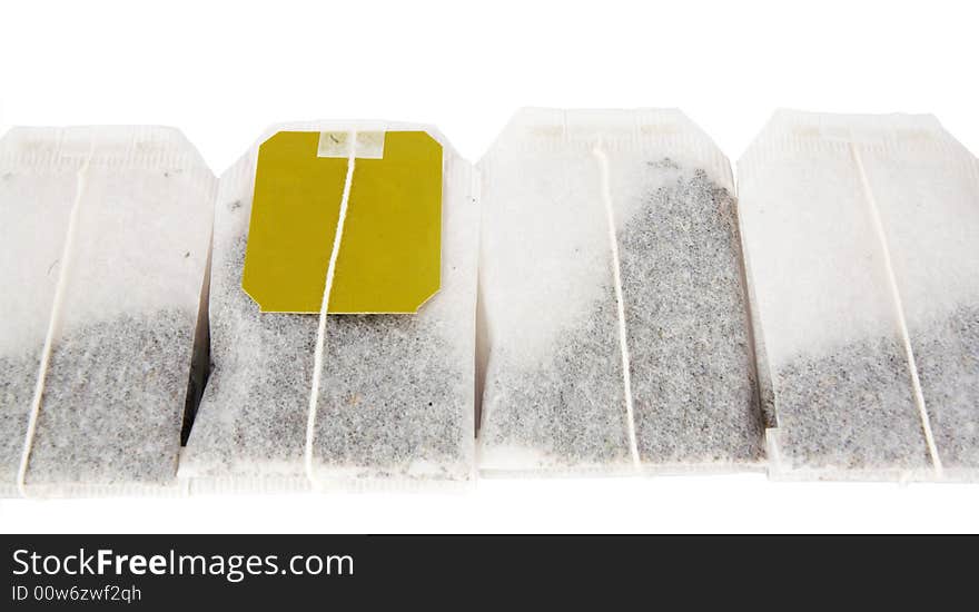 Teabag on white with blanck label