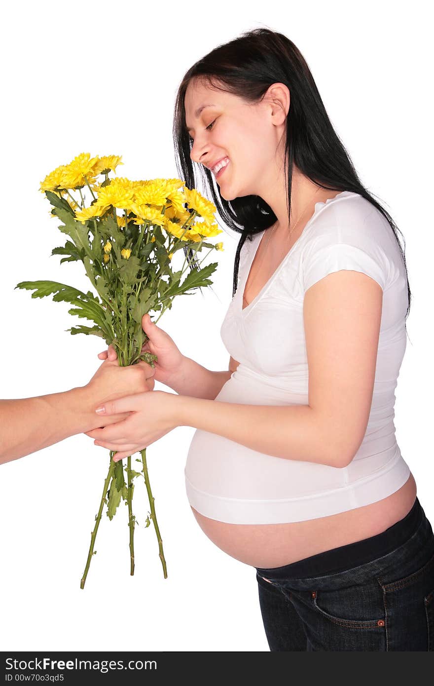 Presenting Flowers To Pregnant Girl