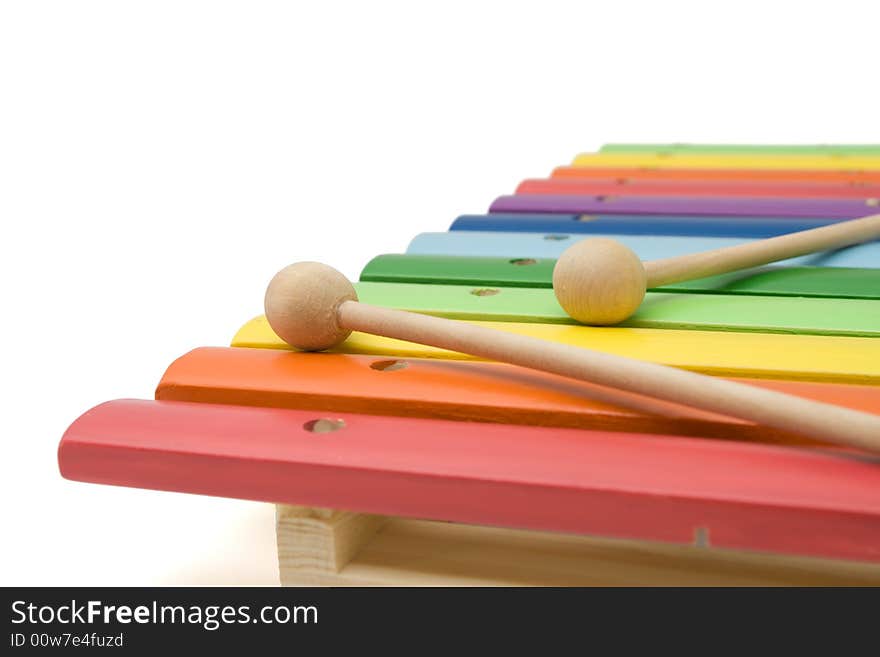 Toy colorful xylophone, isolated, with clipping pa