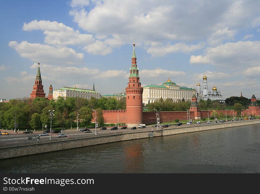 Kremlin in Moscow, Moscow river and blue sky as a background, Russia.