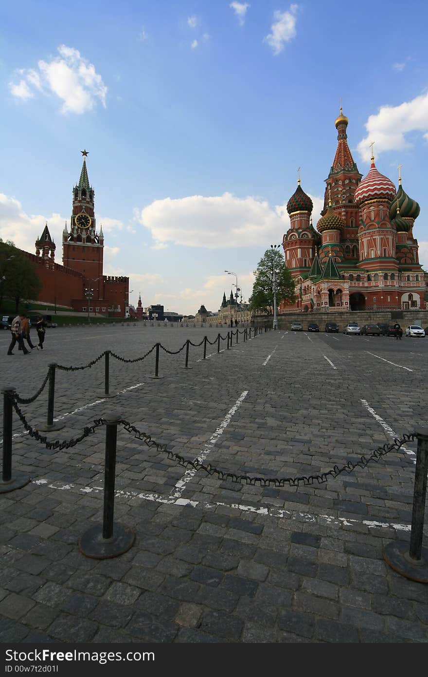 St. Basil cathedral at the Red square and blue sky as a background. Kremlin in Moscow, Russia.