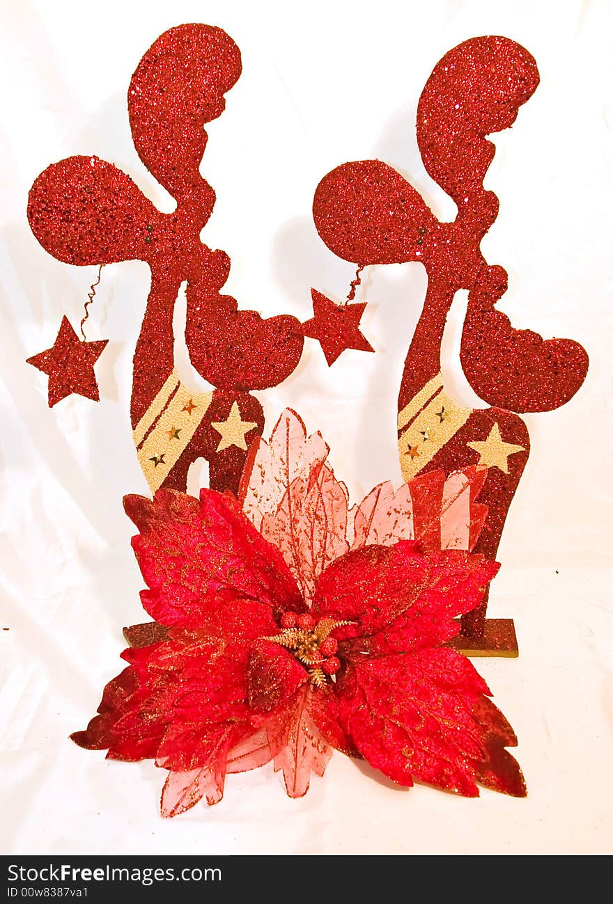 Two red christmas reindeers for decoration