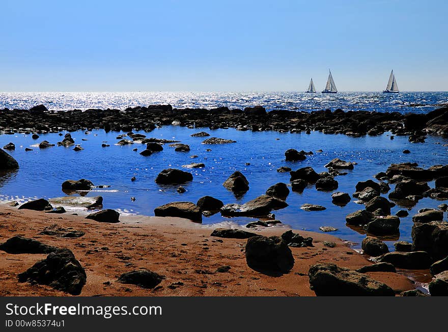 A picture like scene with some Boats , Rocks, and the sea. A picture like scene with some Boats , Rocks, and the sea...