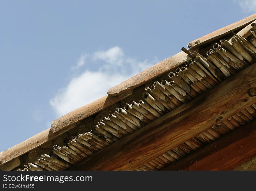 A detail of a traditional roof in a village