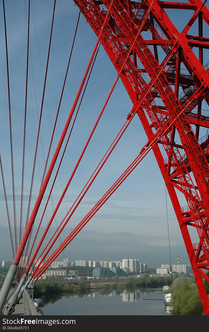 Detail aerial view of new bridge in Moscow