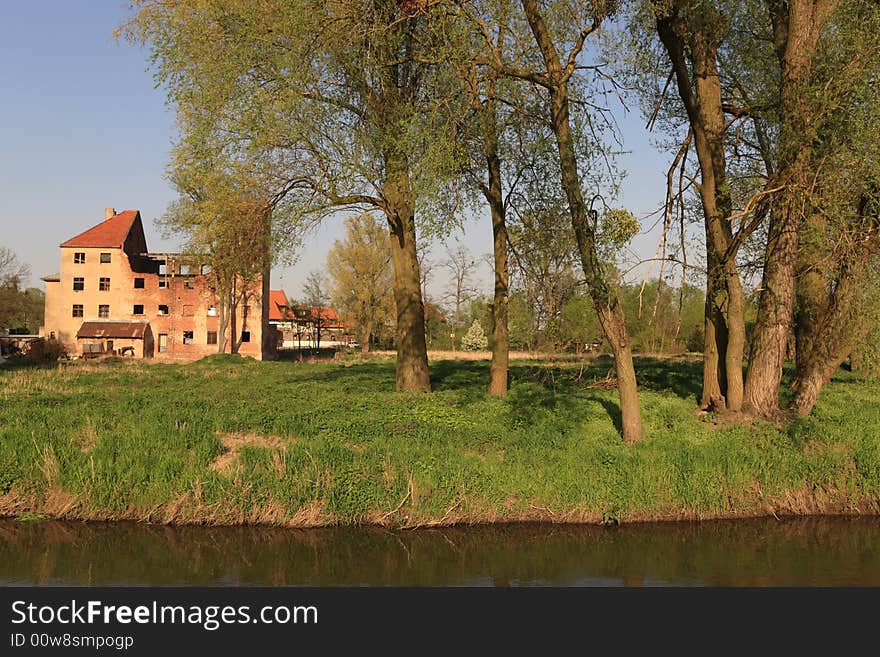 Old mill by the river Bystrzyca in Wroclaw, Poland