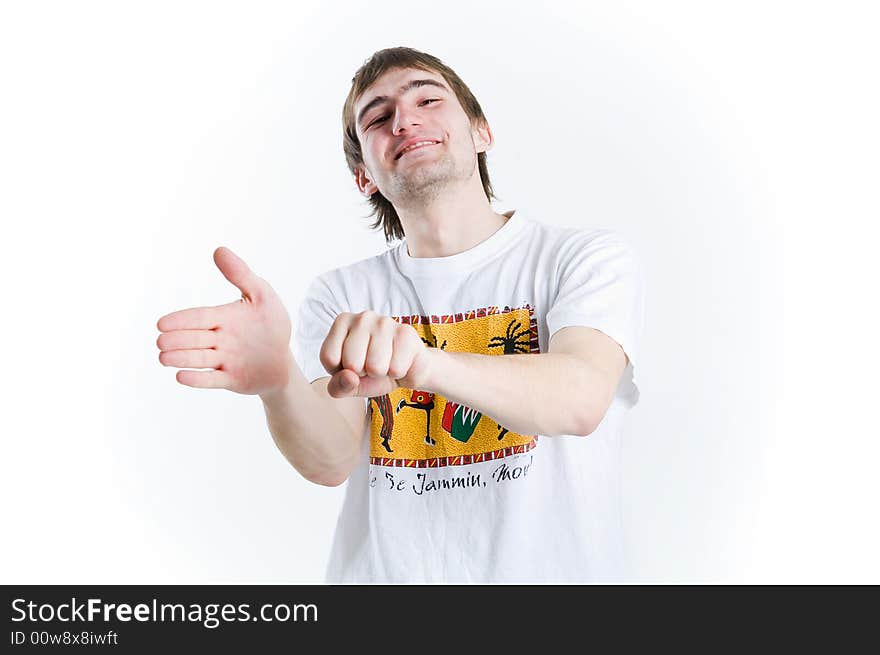 Laughing teenager isolated on white background