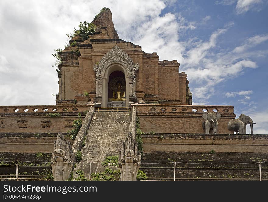 Wat Chedi Luang is a historic Buddhist temple in the old town of Chiang Mai. Wat Chedi Luang is a historic Buddhist temple in the old town of Chiang Mai