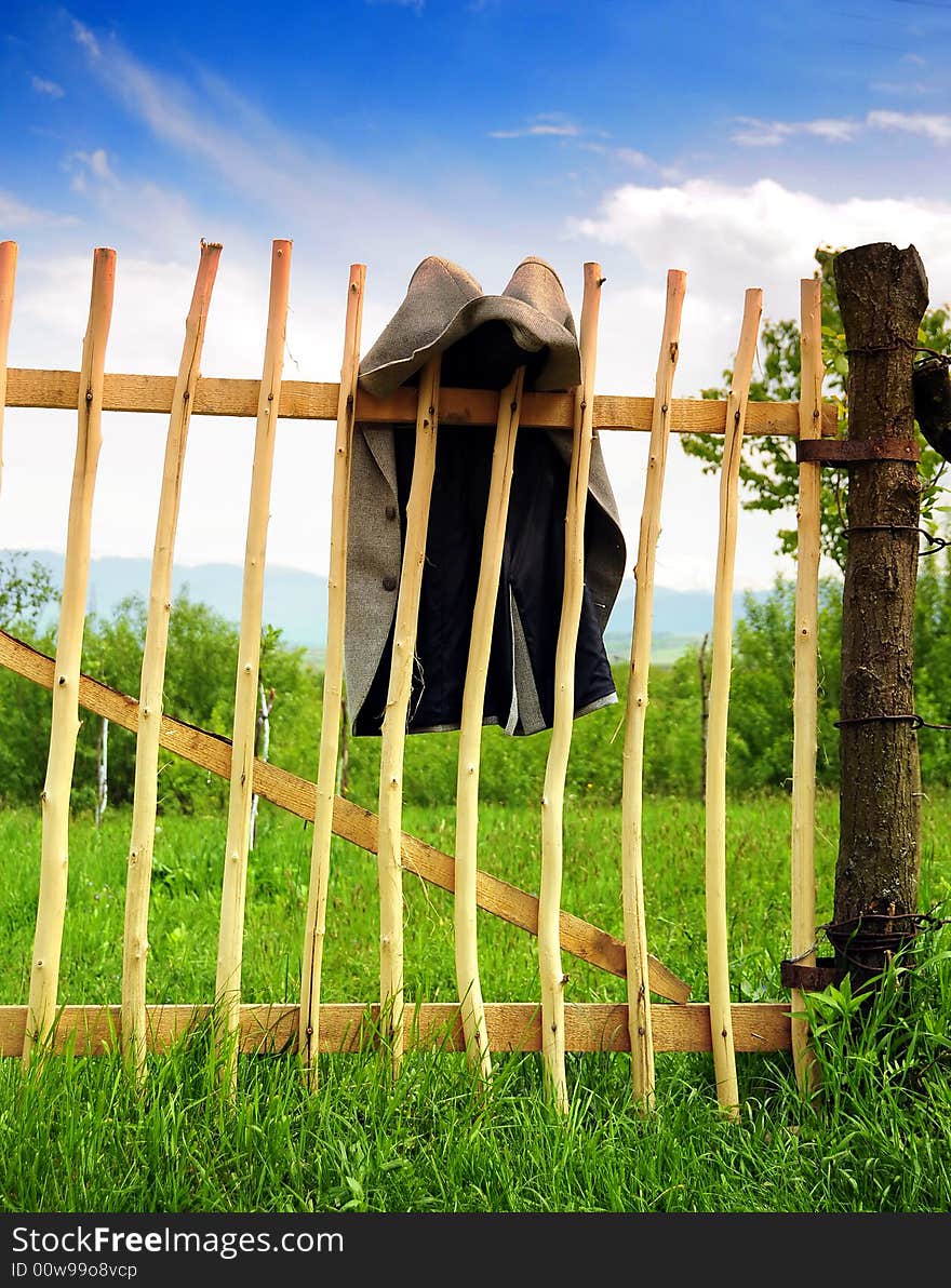 Jacket on a wood fence