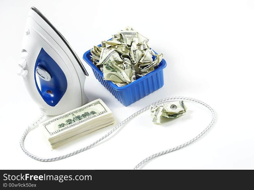 Process of ironing of a bunch of US dollar bills. Process of ironing of a bunch of US dollar bills