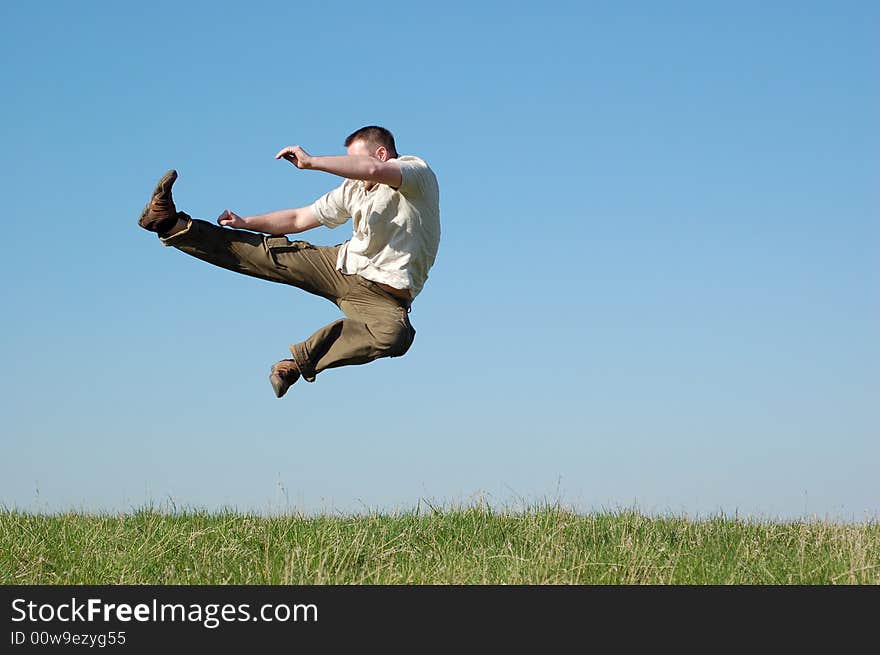 Happy man on sky background. Happy man on sky background