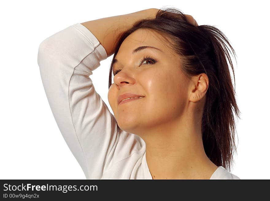 Brunette woman on white background. Brunette woman on white background