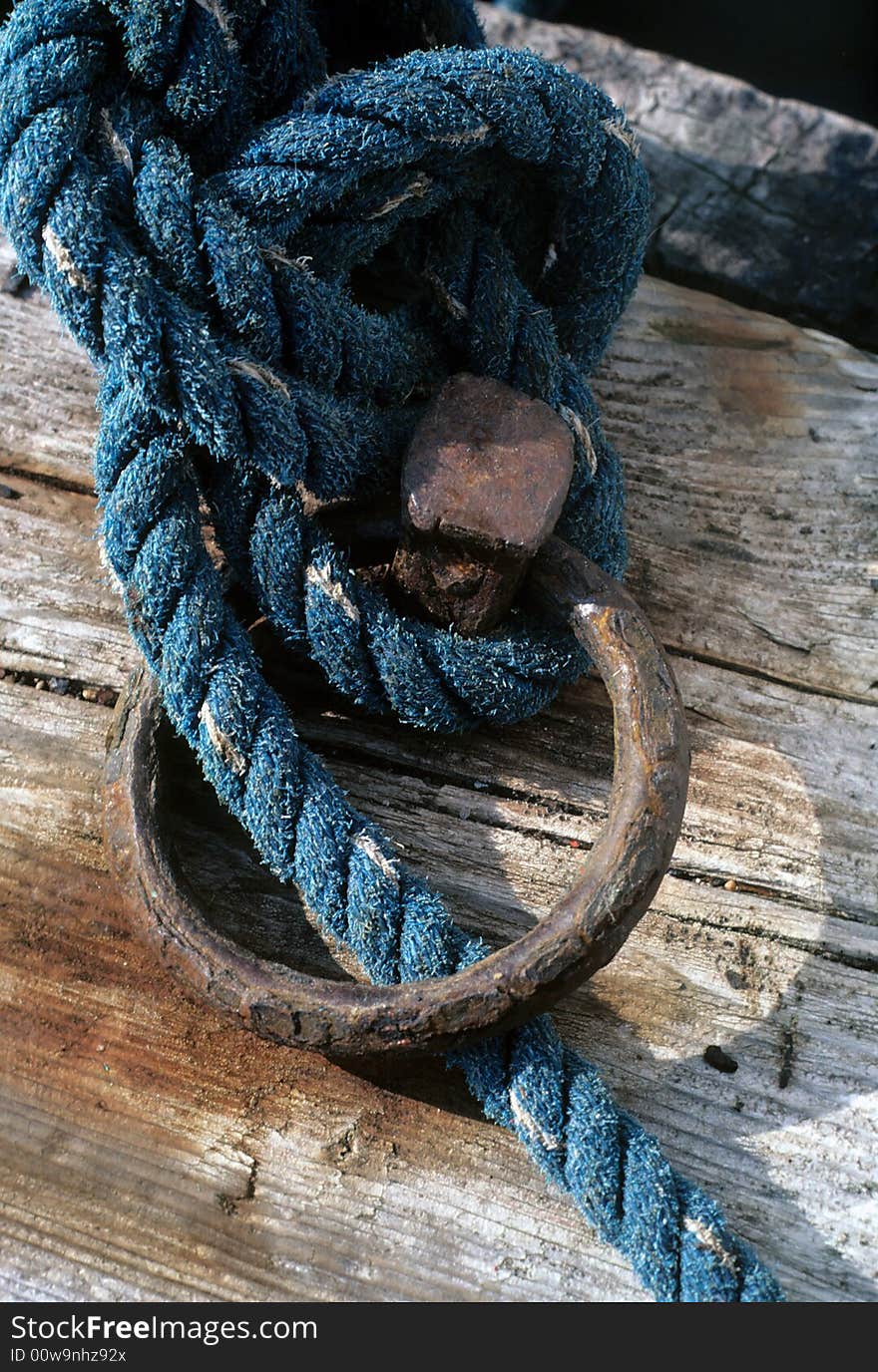 A boat tie down on the dock