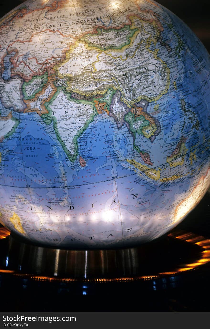 A large globe pointed towards europe. A large globe pointed towards europe