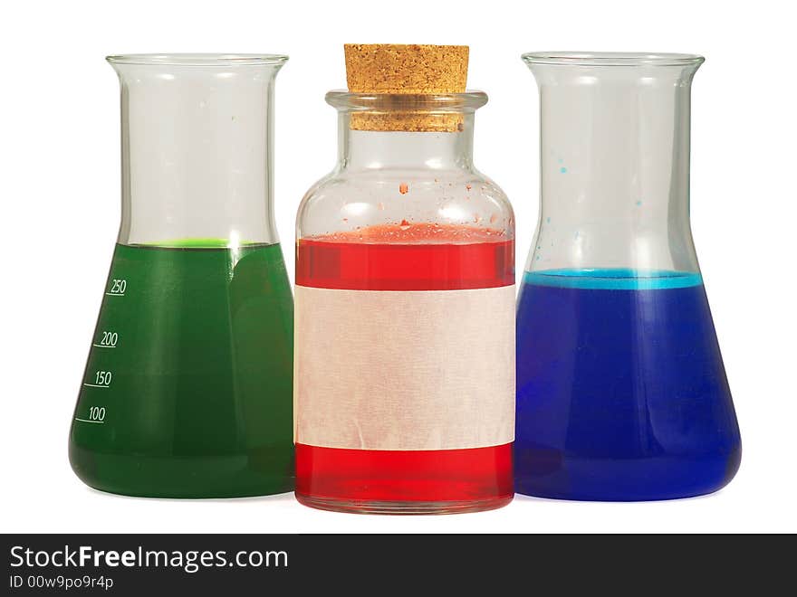 Red, Green and Blue - Colorful Liquids - isolated on white background