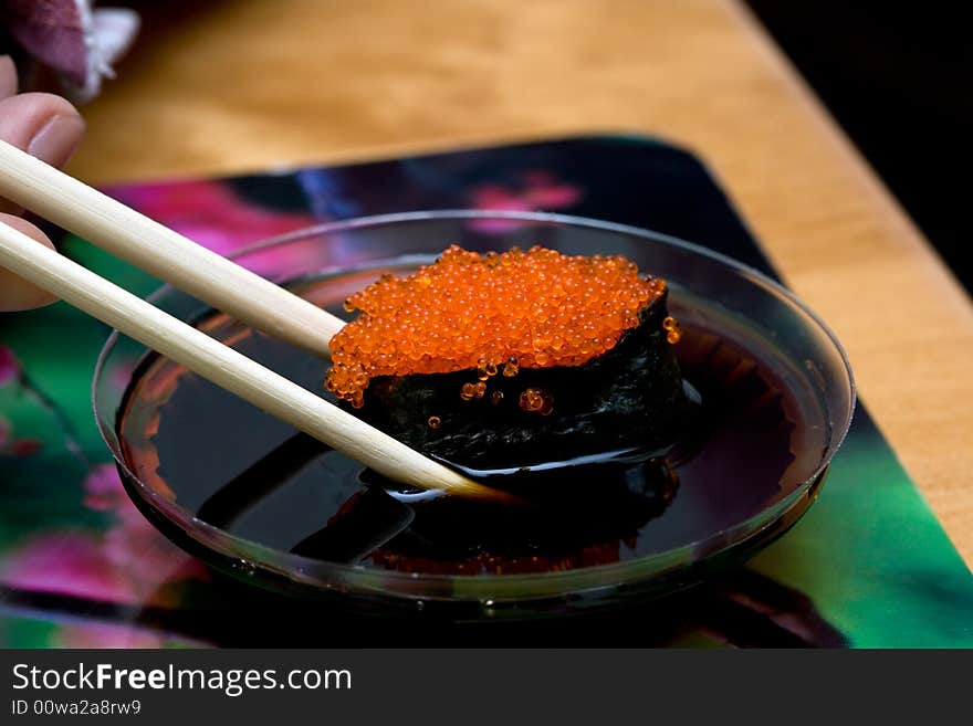 Sushi with red caviar