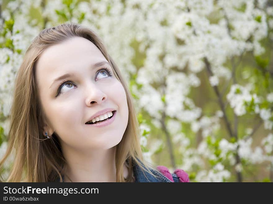 Young Blond Woman Resting In Park. Young Blond Woman Resting In Park