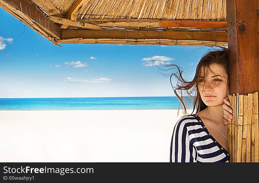 Beautiful girl standing on the beach. Beautiful girl standing on the beach