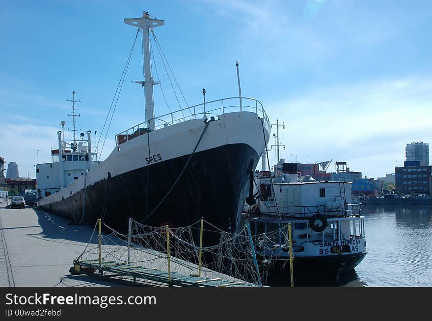 A boat moored in Vuelta de Rocha -  La Boca - Buenos Aires - Argentina. A boat moored in Vuelta de Rocha -  La Boca - Buenos Aires - Argentina