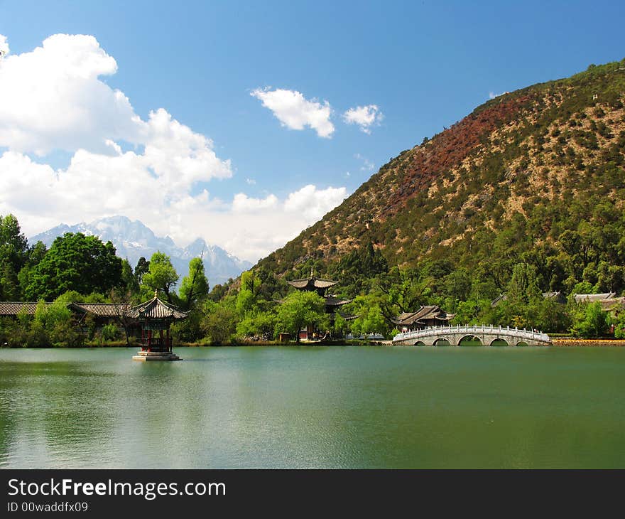 Temple in black dragon lake. Temple in black dragon lake