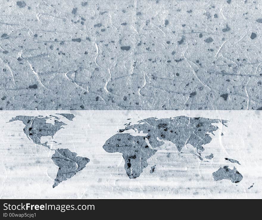 Grunge texture applied to outline of world map. Grunge texture applied to outline of world map