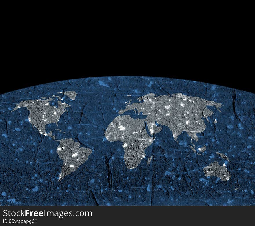 Grunge texture applied to world map outline. Grunge texture applied to world map outline