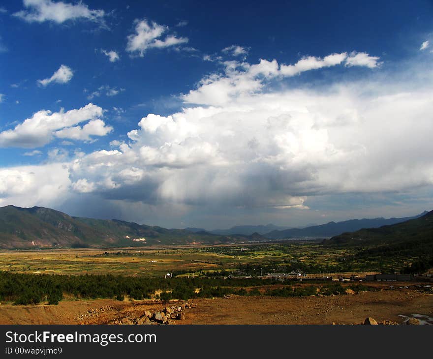 Bright blue sky and white clouds