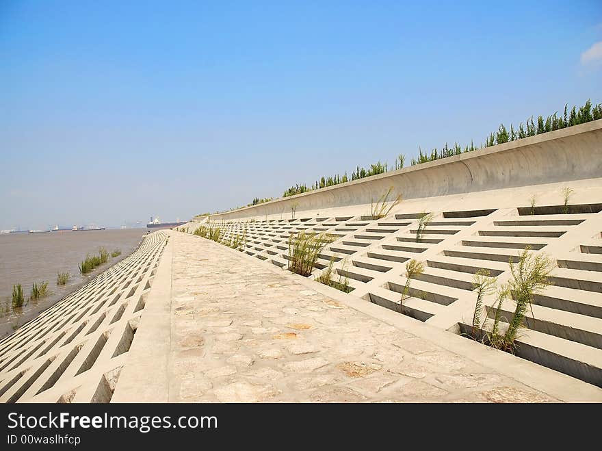 Seawall with the blue sky