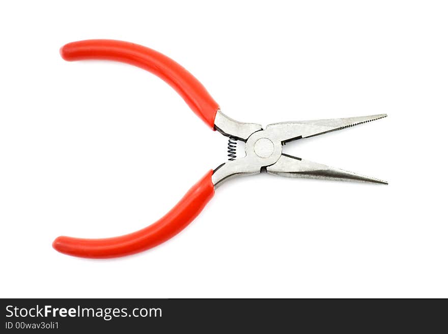 Isolated photo of shining pasty with red handles. Isolated photo of shining pasty with red handles