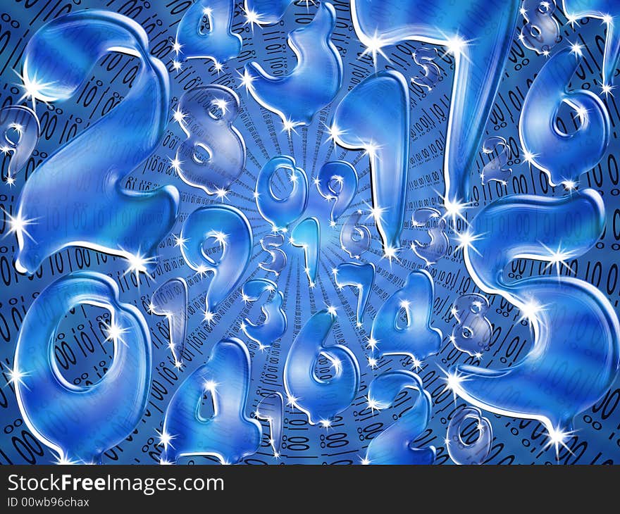 Beautiful blue water colour numbers arranged randomly. Beautiful blue water colour numbers arranged randomly