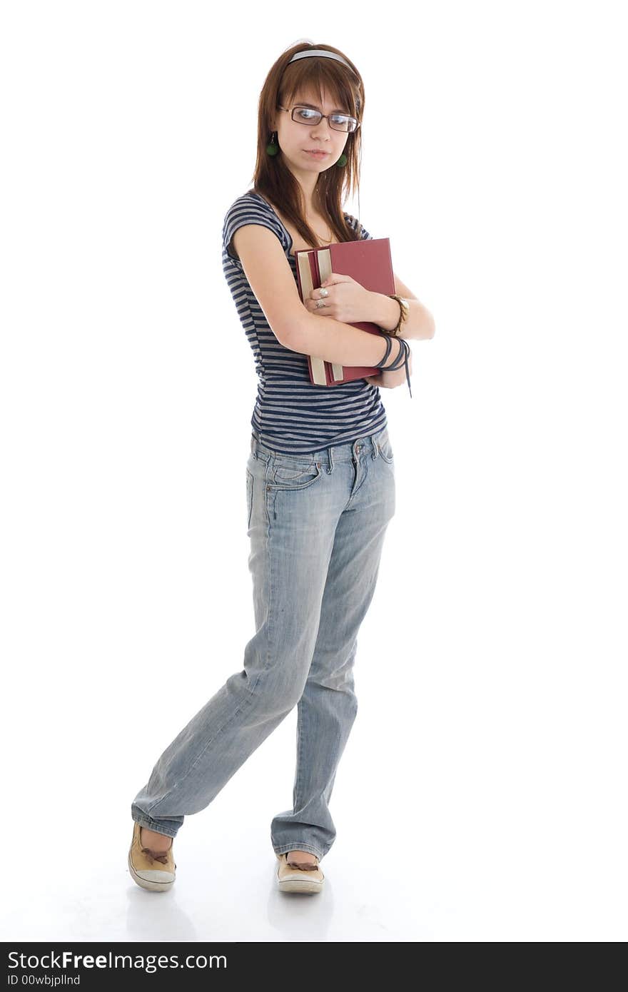 The young attractive student with books isolated on a white background