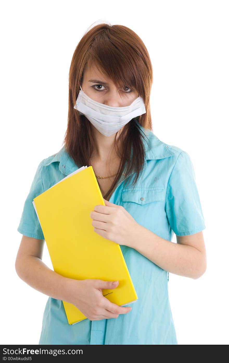 The young attractive nurse with a folder isolated on a white background