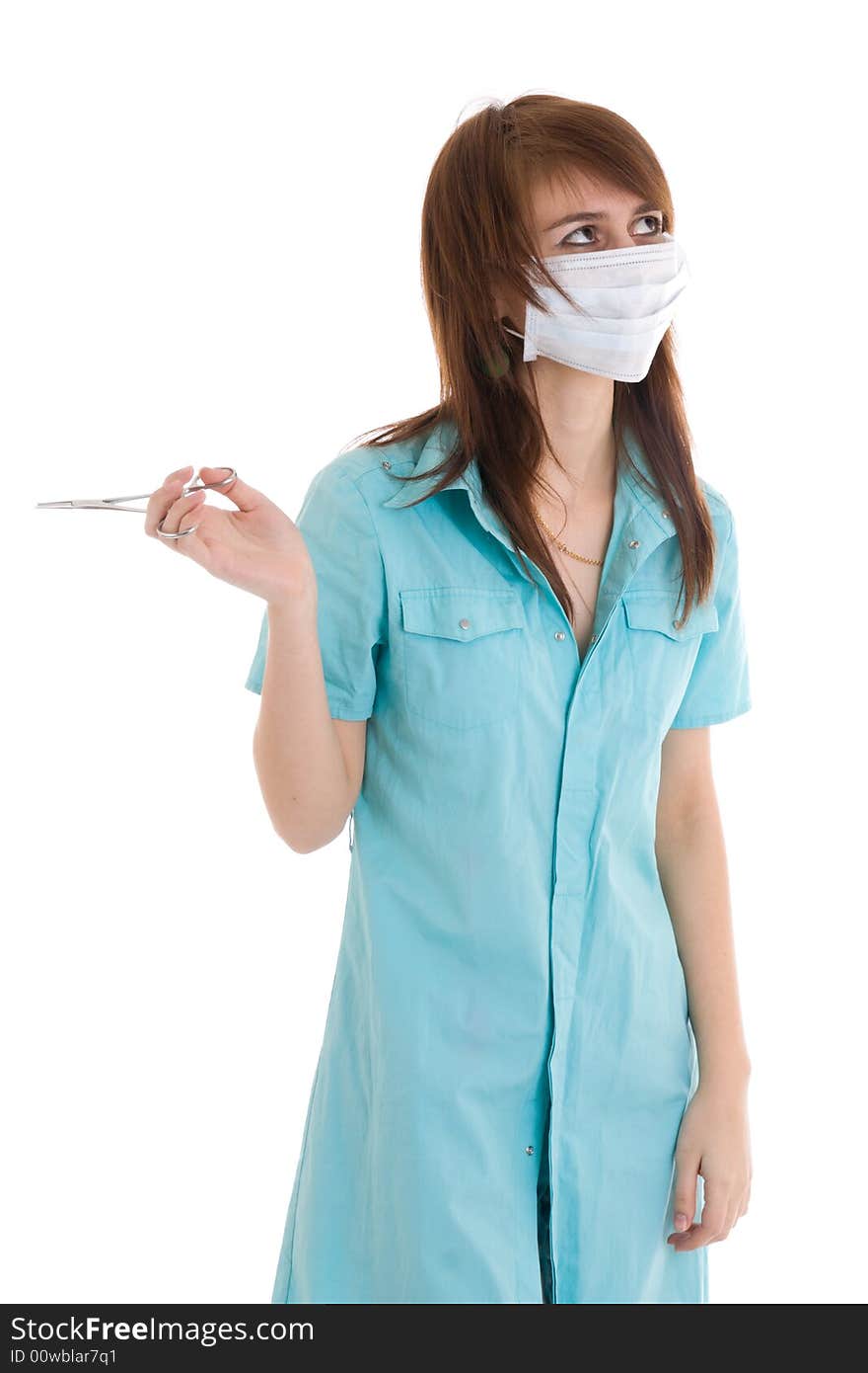 The young attractive nurse isolated on a white background