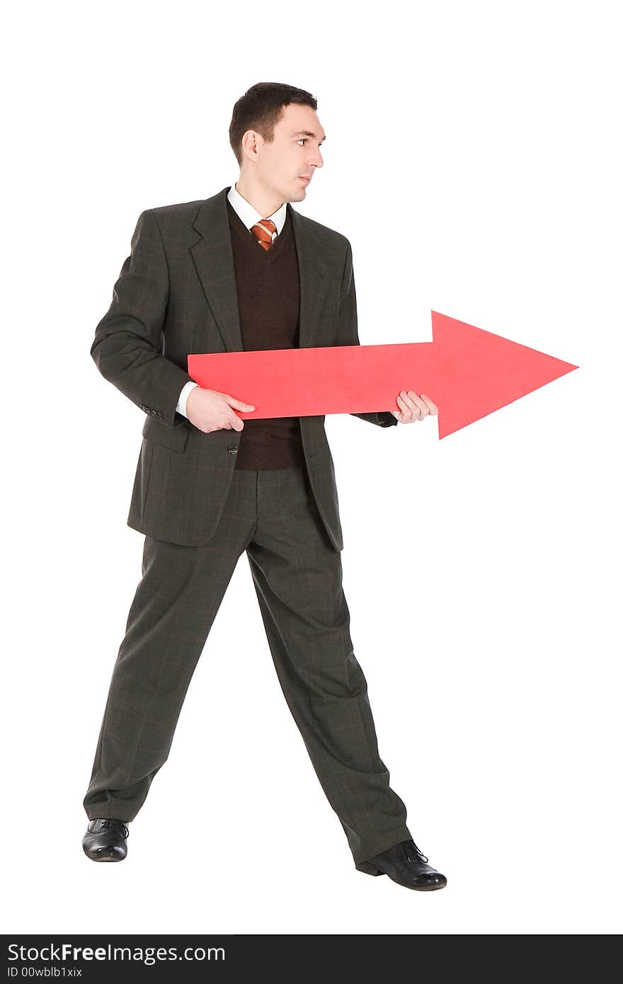 Businessman pointing with red arrow