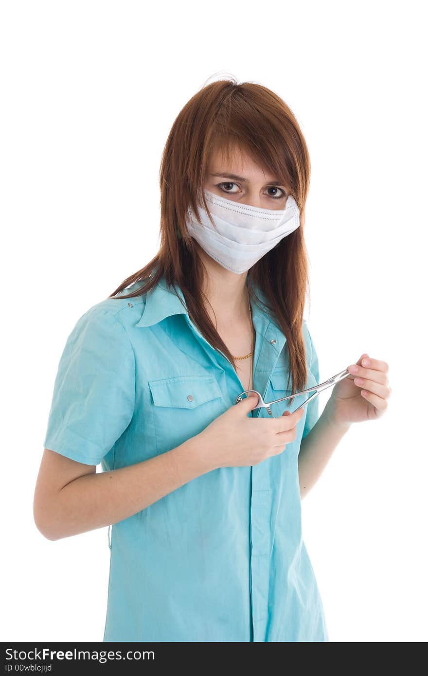 The young attractive nurse isolated on a white background