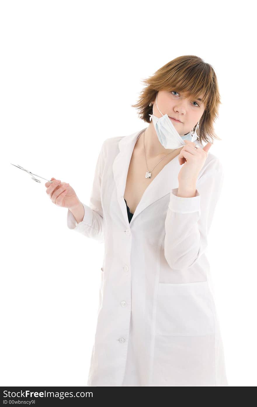 The young attractive nurse isolated on a white background