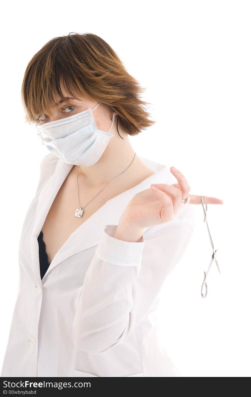 The young attractive nurse isolated on a white background