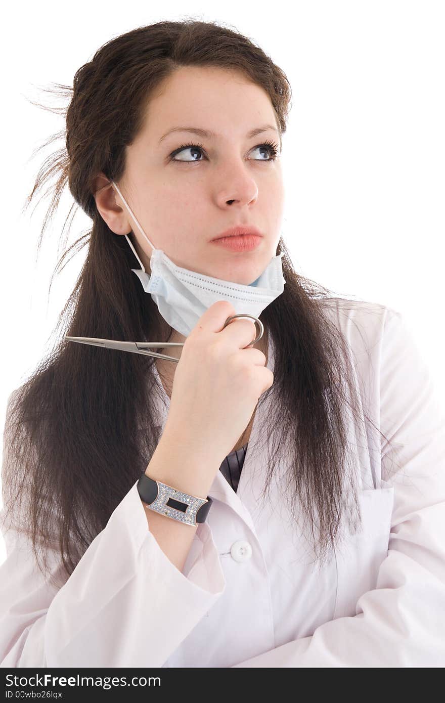 The young attractive nurse isolated on a white background