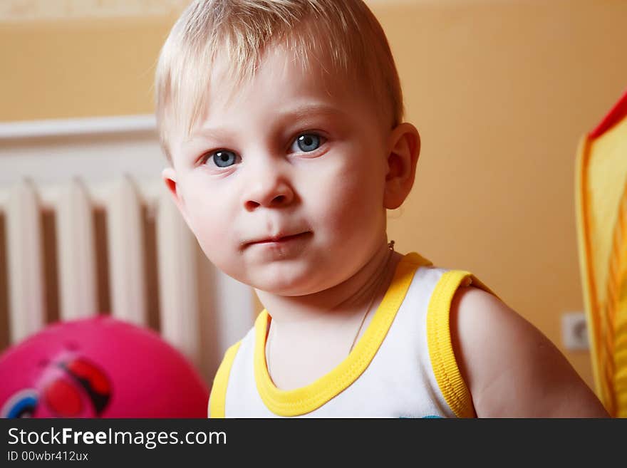 Beautiful baby. Shot in an interior. Beautiful baby. Shot in an interior.