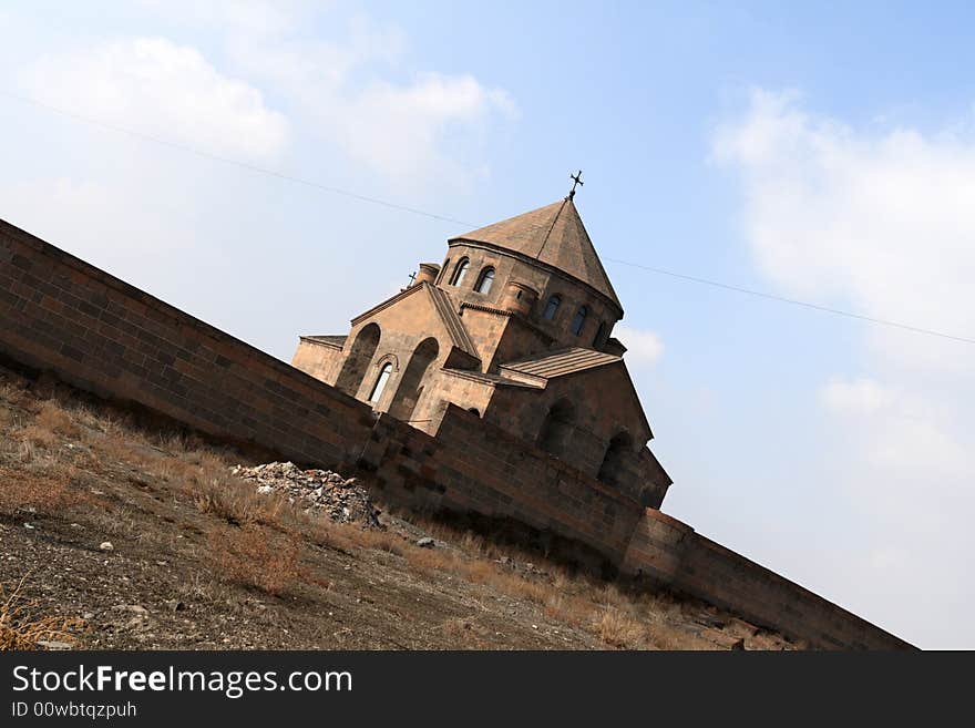 The ancient convent on the sky background. The ancient convent on the sky background