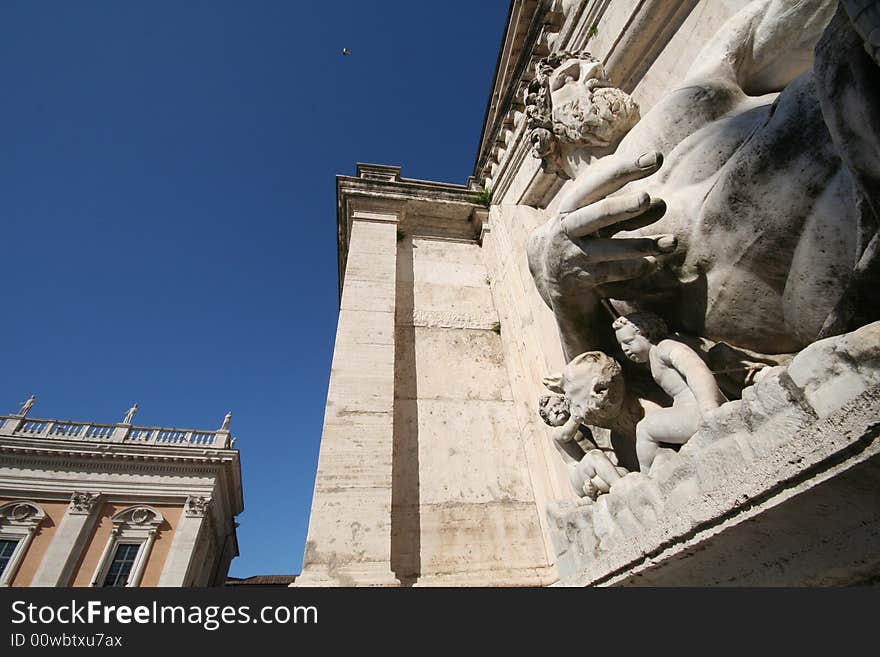 Piazza del Campidoglio detail of an statue. Piazza del Campidoglio detail of an statue