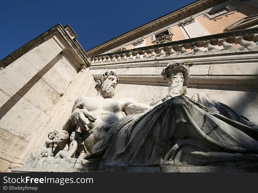 Piazza del Campidoglio detail of an statue. Piazza del Campidoglio detail of an statue